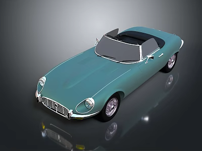 Light Blue Vintage Convertible Car With Retro Design And Open Top 3d model