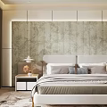 Modern Bedroom Interior Design With Green Textured Accent Wall King Size Bed And Wardrobe