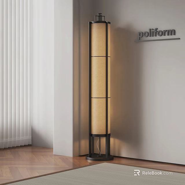 Modern Floor Lamp With Linen Shade And Black Frame For Minimalist Home Decor 3d model 