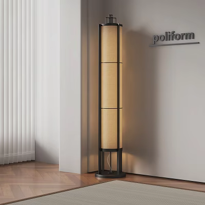 Modern Floor Lamp With Linen Shade And Black Frame For Minimalist Home Decor 3d model