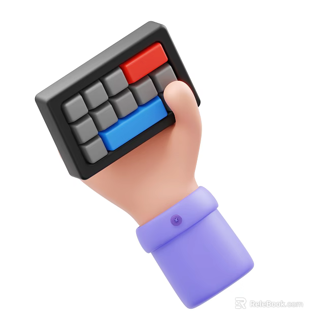 Hand Holding Play Equipment Featuring Red Blue Buttons And Gray Square Panels 3d model 