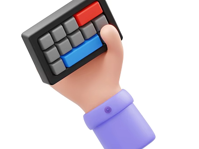 Hand Holding Play Equipment Featuring Red Blue Buttons And Gray Square Panels 3d model