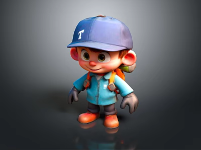 Cartoon Man Wearing Blue Cap With T Blue Jacket Orange Backpack And Orange Shoes 3d model