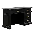 Traditional Black Desk With Golden Handles Spacious Top And Storage Drawers