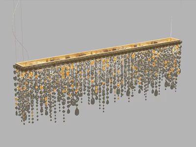 Elegant Gold Rectangular Chandelier With Hanging Crystal Beads And Shiny Frame Design 3d model