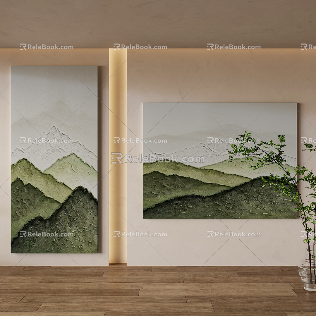 Modern New Chinese Style Decorative Painting Green Plant 3d model