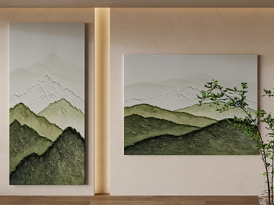 Modern New Chinese Style Decorative Painting Green Plant 3d model