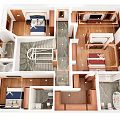 Detailed Bird's Eye View Of House Floor Plan With Bedrooms Staircase Bathrooms And Wooden Floors