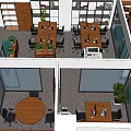 Public Office Space Design With Meeting Tables Chairs Potted Plants And Storage Cabinets