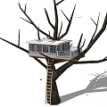 Tree Tower Structure Built On Tall Tree With Wooden Ladder And Branches 3d model
