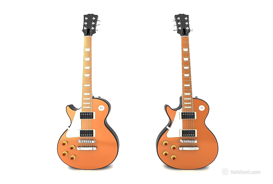 Two Orange Electric Guitars Isolated On White Background 3d model 