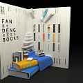 Study Room Photo Check In Spot With Step Like Bookshelves Colorful Books And Blue Blanket
