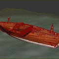 Classic Wooden Speedboat With Steering Wheel And Flag Sailing On Blue Water