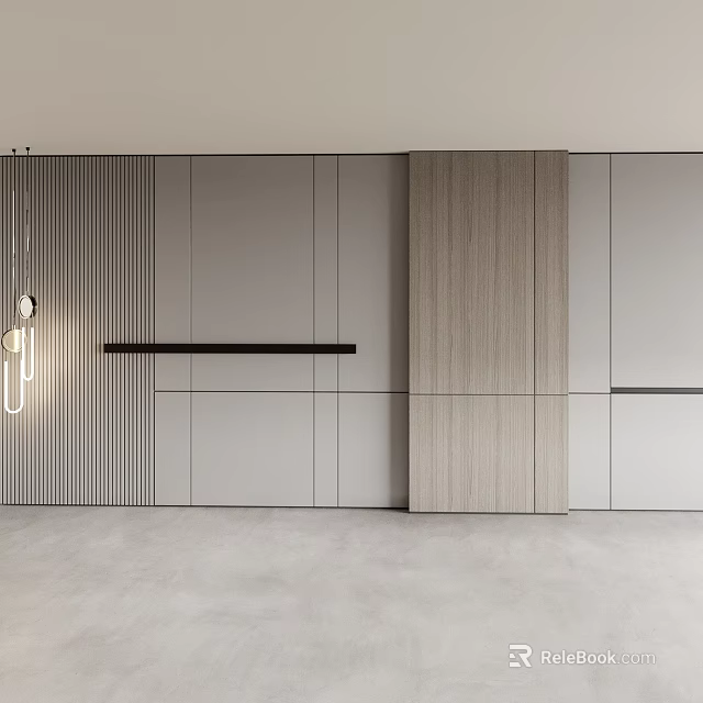 Modern Background Wall Design With Wood Panel Gray Surface And Horizontal Stripe 3d model 