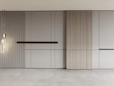 Modern Background Wall Design With Wood Panel Gray Surface And Horizontal Stripe 3d model