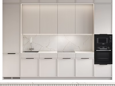 Modern Sideboard Design With Ribbed Front Panels Marble Countertop LED Lighting And Storage Cabinets 3d model