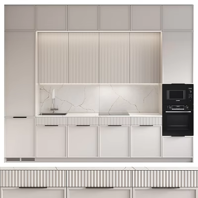 Modern Sideboard Design With Ribbed Front Panels Marble Countertop LED Lighting And Storage Cabinets 3d model
