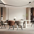 Elegant Modern Restaurant Interior With Marble Dining Table And Stylish Chairs 3d model