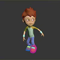 3D Animated Game Movie Character With Reddish Brown Hair Green Eyes And Red Shoes
