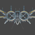 Futuristic Sci-Fi Mechanical Device With Circular Structures Mechanical Arms And Yellow Accents 3d model