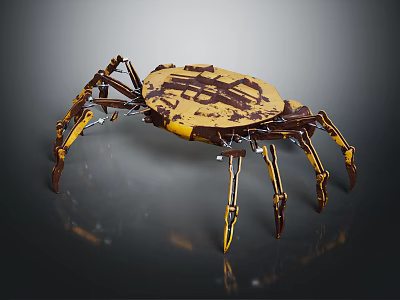 Detailed Mechanical Spider Robot With Metallic Legs And Yellow Brown Body 3d model