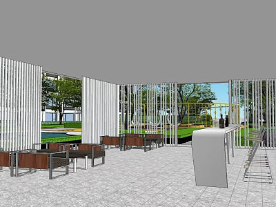 Park Landscape With Outdoor Seating Green Plants Open Space And Playground 3d model