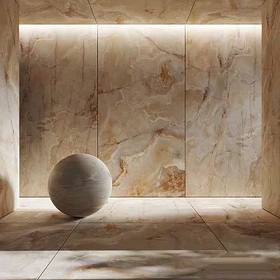 Marble Construction Components With Natural Texture On Walls And Floor And Decorative Sphere 3d model