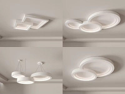 Modern White Ceiling Lighting Combinations With Sleek Round And Square Shapes 3d model