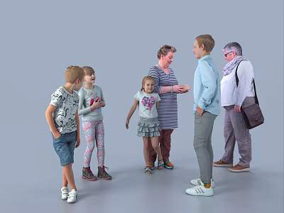 Group of People Including Children and Adults Standing Together Interacting Casually 3d model