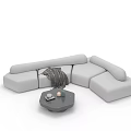 Modern Gray Soft Fabric L shaped Sofa Coffee Table Set With White Table Decorative Items