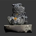 Adorable Snow Leopard Doll in Sitting Posture with Yellow Flower on Paw on Stone Base