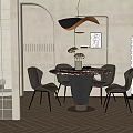 Elegant Modern Restaurant Interior With Marble Dining Table Chairs And Pendant Light 3d model