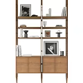 Modern Wooden Bookcase With Multiple Shelves Books Photo Frames And Decorative Items