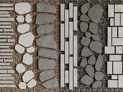 Stone and Wood Decorative Tiles and Planks with Various Shapes Textures and Patterns 3d model