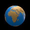 3D Earth Globe With Golden Landmasses And Blue Oceans On Black Background