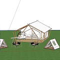 Scenic Campsite Landscape With Tents Swings Lighting And Mountain View At Twilight
