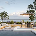 Modern Roof Terrace Garden With Outdoor Sofa Fire Pit Umbrella And Green Plants