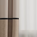 Elegant Light Brown Curtains With Dark Trim And White Sheer Layers 3d model