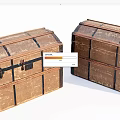 Two Vintage Wooden Trunks With Black Metal Straps And Distressed Finish