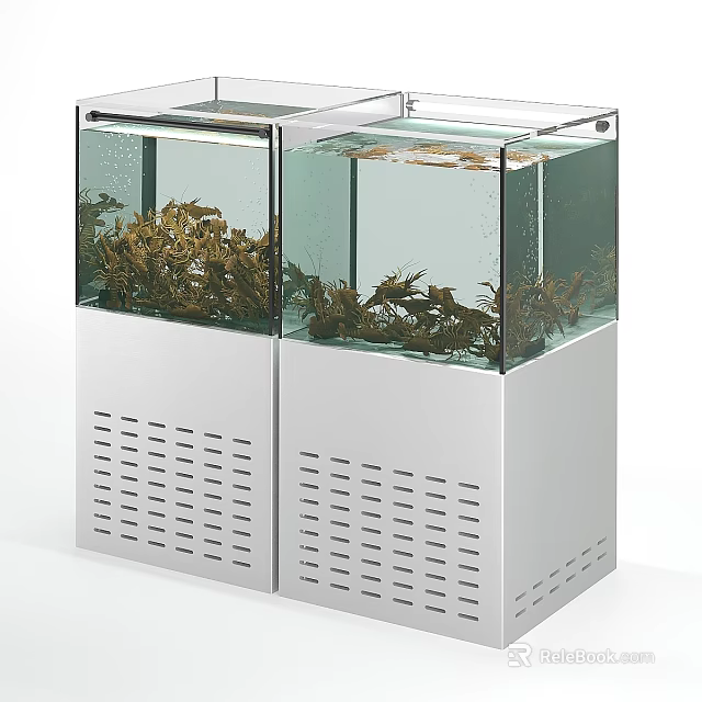 Dual Tank Commercial Aquarium Equipment With Ventilated Base And Clear Displays 3d model 