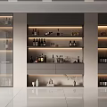 Modern Wine Cabinet Design With Glass Doors Layered Shelves Built-in Lighting And Wine Bottles