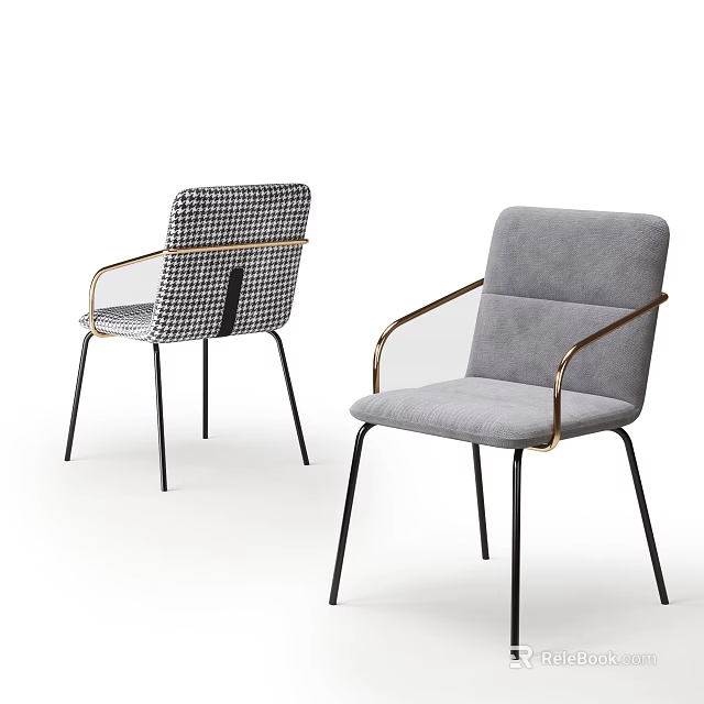 Modern Single Accent Chairs With Golden Armrests Black Legs And Checkerboard Pattern 3d model 