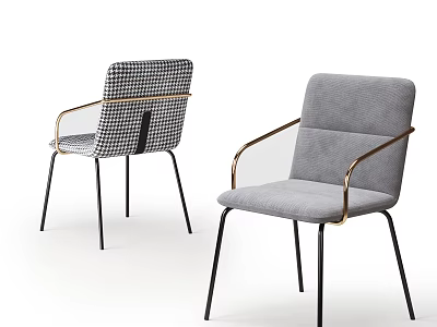 Modern Single Accent Chairs With Golden Armrests Black Legs And Checkerboard Pattern 3d model