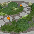 Garden Stepping Stones Path With Green Shrubs Ferns And Gravel