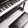 Black Yamaha Upright Piano With Matching Black Bench Classic Musical Instrument