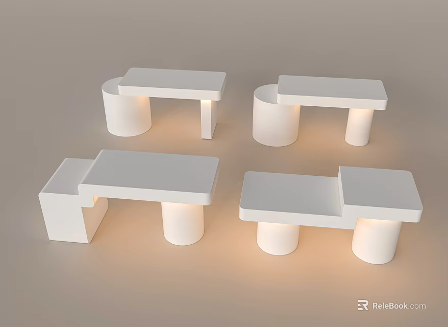 Modern White Display Shelves With Cylindrical Bases And Minimalist Open Design 3d model 