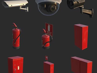 Essential Fire Safety Equipment with Fire Extinguishers Hydrant Cabinets and Signs 3d model