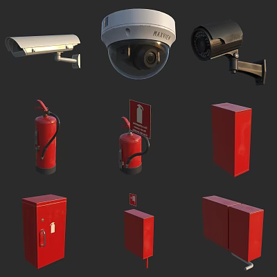 Essential Fire Safety Equipment with Fire Extinguishers Hydrant Cabinets and Signs 3d model