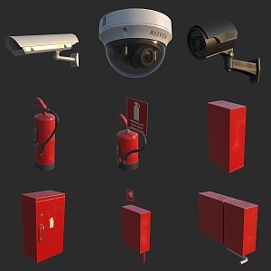 Fire fighting supplies surveillance camera fire fighting equipment fire extinguisher fire hydrant 3d model