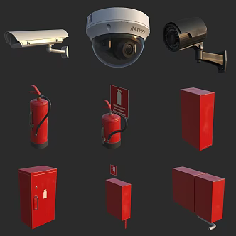 Fire fighting supplies surveillance camera fire fighting equipment fire extinguisher fire hydrant 3d model